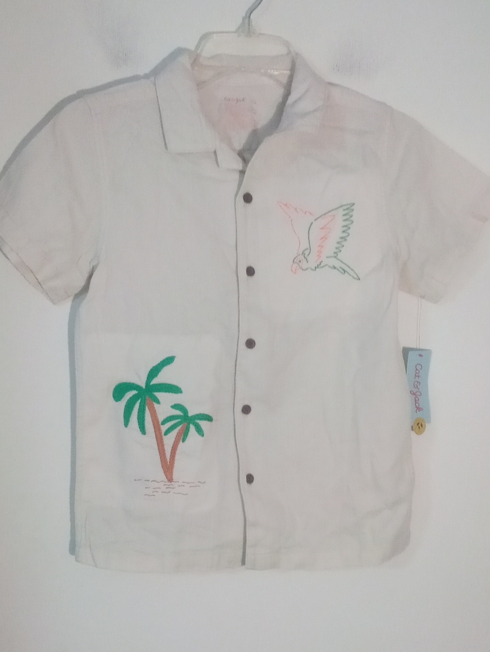Cat & Jack Boys Short-Sleeve Shirt with Tropical Embroidery NWT $14